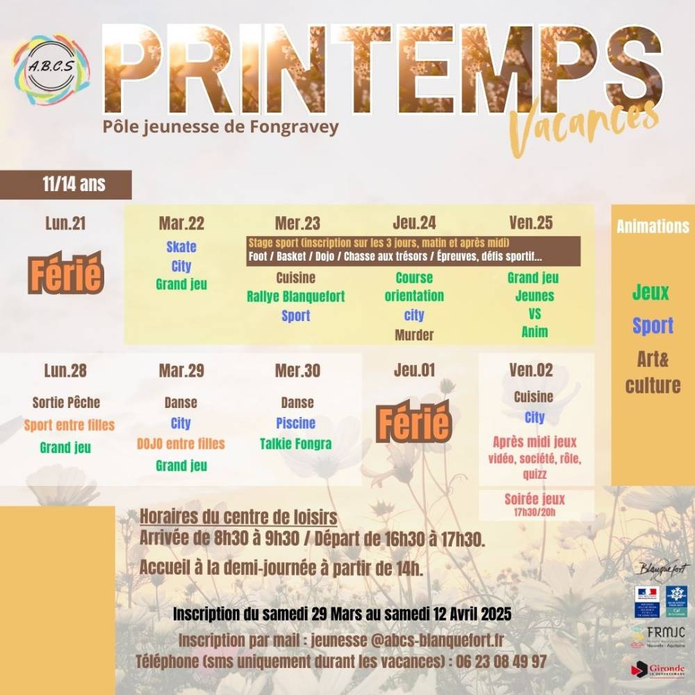 programme vacs avril 2025