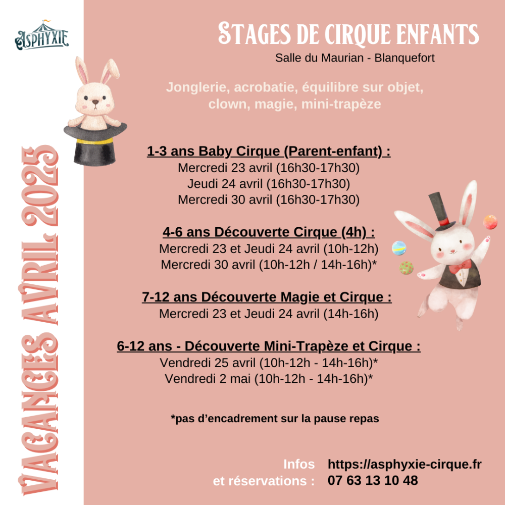 vacances avril asphyxie stage