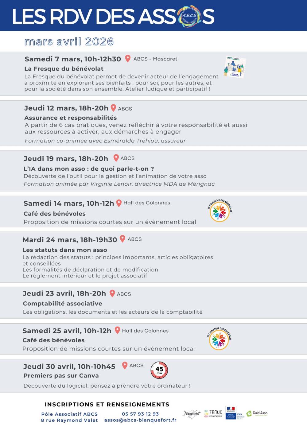 Affiche rdv asso mars avril 26