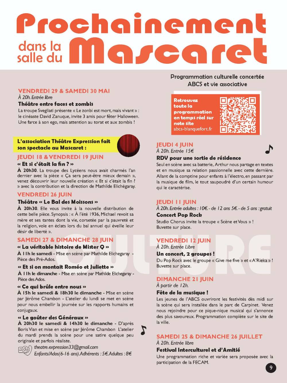 Concerts & théâtre etc... : la programmation du Mascaret